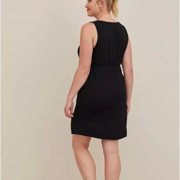 Torrid Mini Jersey Bodycon Dress Black 3 Plus Size 3X Pockets Sleeveless Snaps - Picture 2 of 13